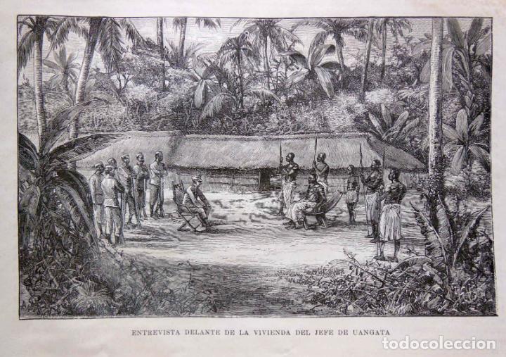 Arte: ENTREVISTA DELANTE DE LA VIVIENDA DEL JEFE DE UANGATA. EL CONGO. 1890