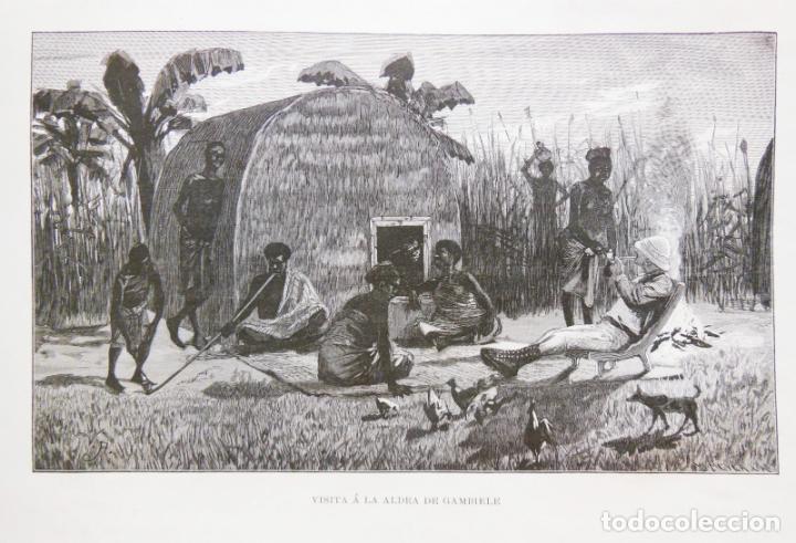 Arte: VISITA A LA ALDEA DE GAMBIELE. EL CONGO. 1890