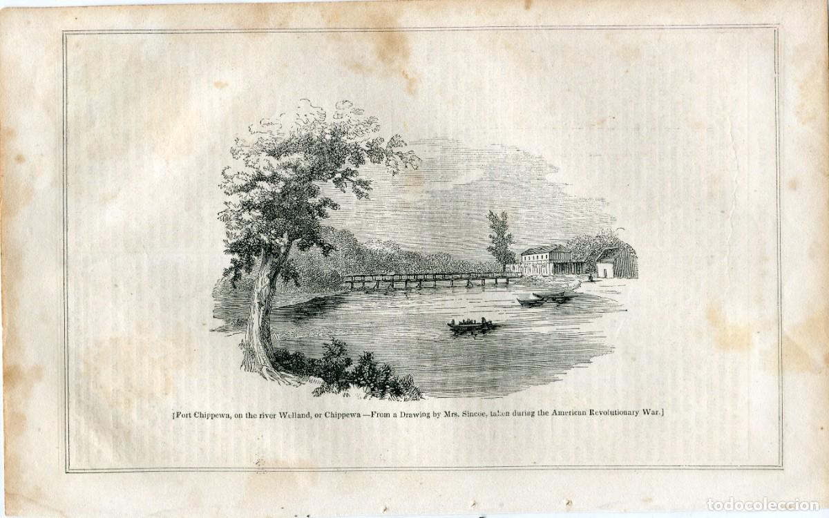 Art: Fort Chippewa, r&iacute;o Welland, Canad&aacute; - Grabado original de 1837