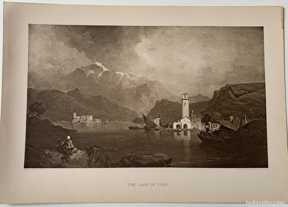 Art: El lago de Como - Fotograbado original seg&uacute;n Clarkson Stanfield - 1899