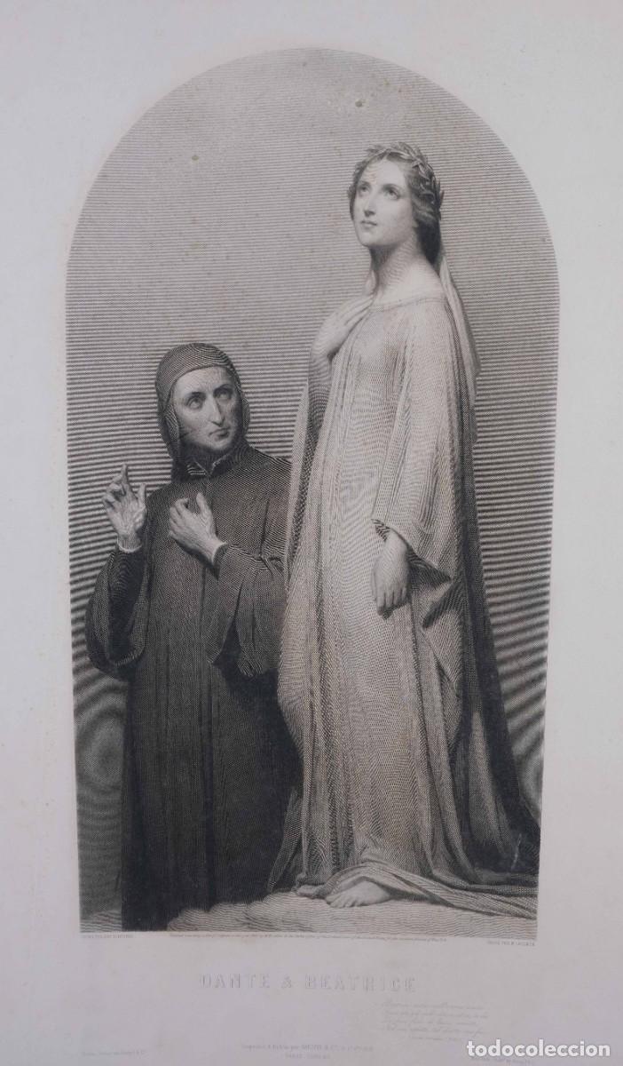 Arte: Heliograbado de una pintura de Ary Scheffer titulado Dante y Beatrice - imp. Goupil and Cie 1855