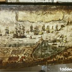 Arte: REPRODUCCIÓN SOBRE TABLA 69 X 50 CM. DEL GRABADO DE 1704 REY NUESTRO SEÑOR EN EL MUELLE DE BARCELONA