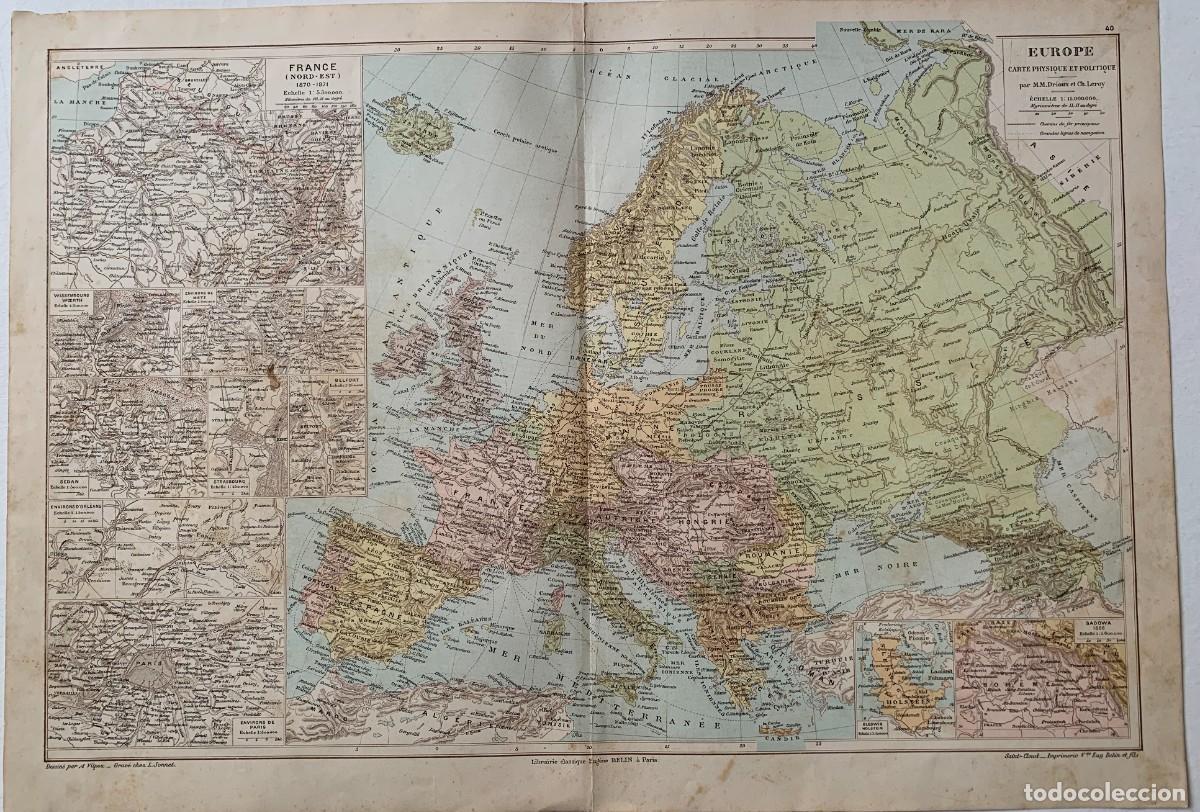 Kunst: Europa, mapa f&iacute;sico y pol&iacute;tico - Litograf&iacute;a de Drioux y Leroy - s. XIX