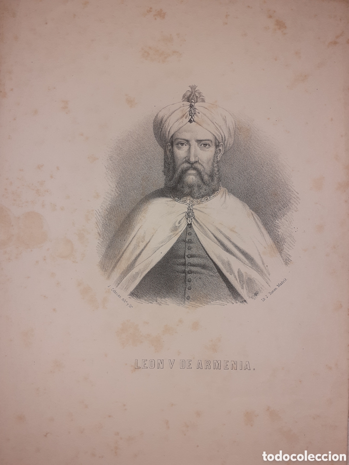 Arte: PRECIOSA LITOGRAFIA. LEON V DE ARMENIA. DONON. MADRID. 33 X 23 CM. CIRCA 1860