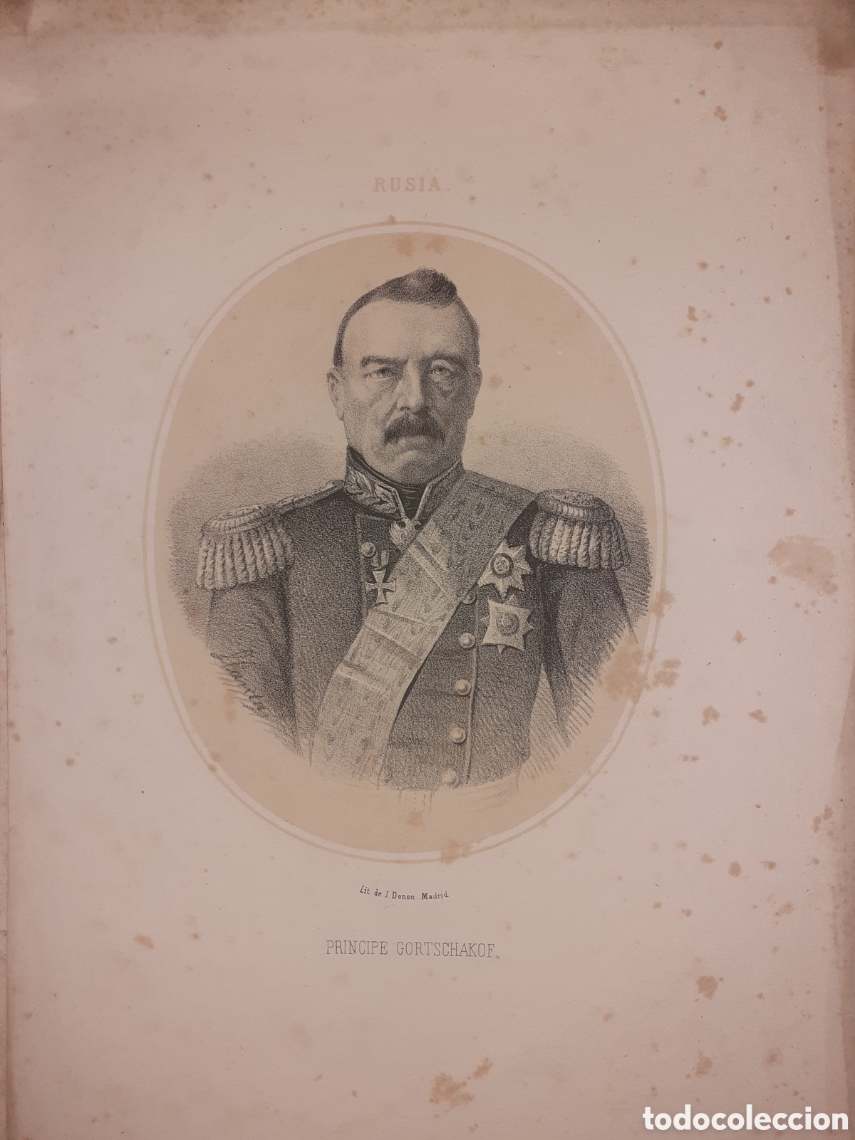 Arte: PRECIOSA LITOGRAFIA. PRINCIPE GORTSCHAKOF. RUSIA. DONON. MADRID. 33 X 23 CM. CIRCA 1860