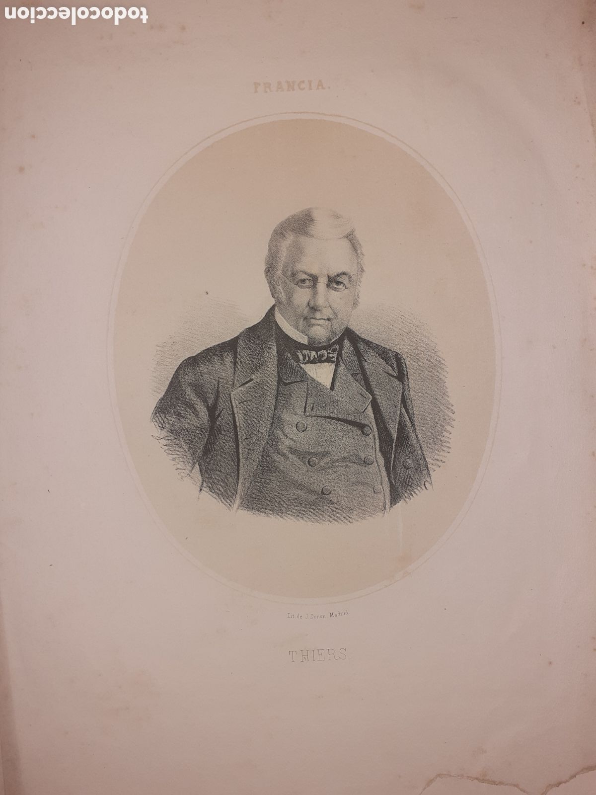 Arte: PRECIOSA LITOGRAFIA. THIERS. FRANCIA. DONON. MADRID. 30 X 23 CM. CIRCA 1860