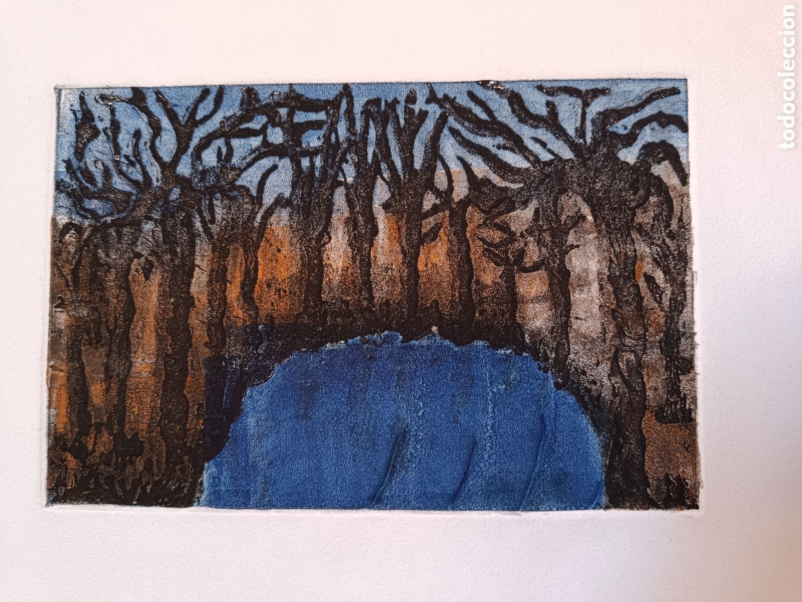 Kunst: Grabado lago y &aacute;rboles