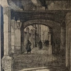 Arte: ALEXANDER CARDUNETS CAZORLA (BARCELONA 1871-1944) DIBUJO CALLE DE BARCELONA 1926