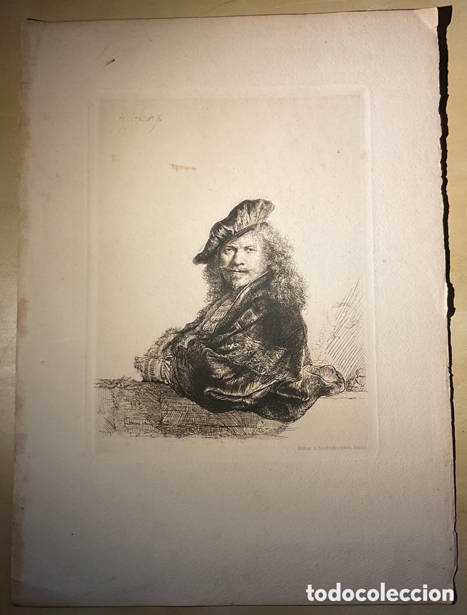 Arte: Heliograbado Rembrandt Reichsdruckerei Autorretrato 1885 aprox.