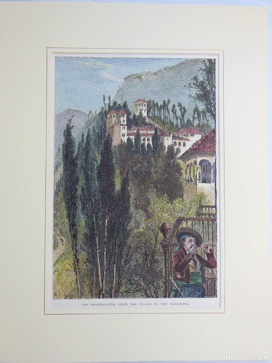 Arte: The Generaliffe, from the walls of the Alhambra. Coloreada a mano. 1890