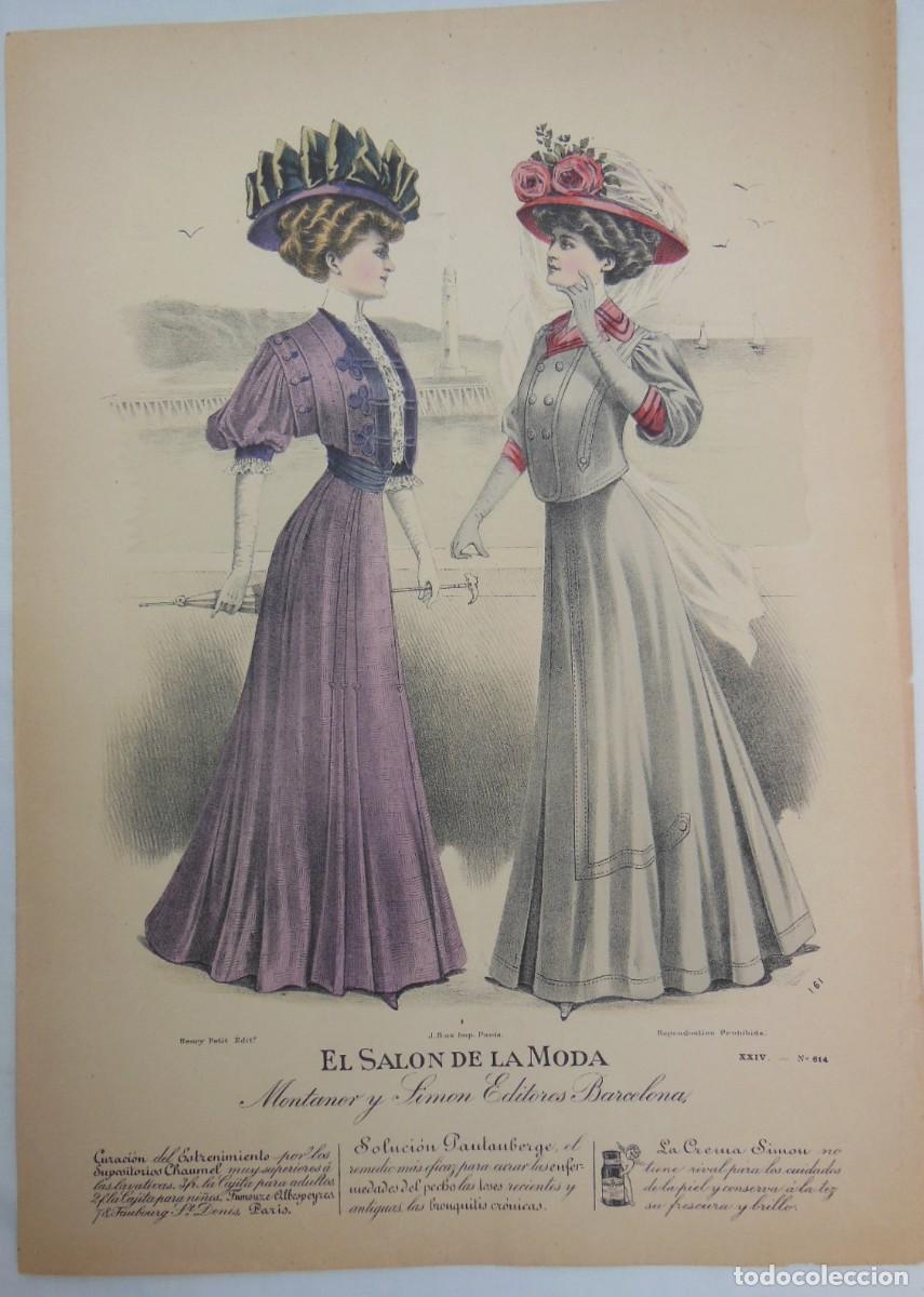 Arte: El sal&oacute;n de la moda. XXIV N&ordm; 614. (1880s aprox.). Coloreada a mano. Montaner y Sim&oacute;n editores.