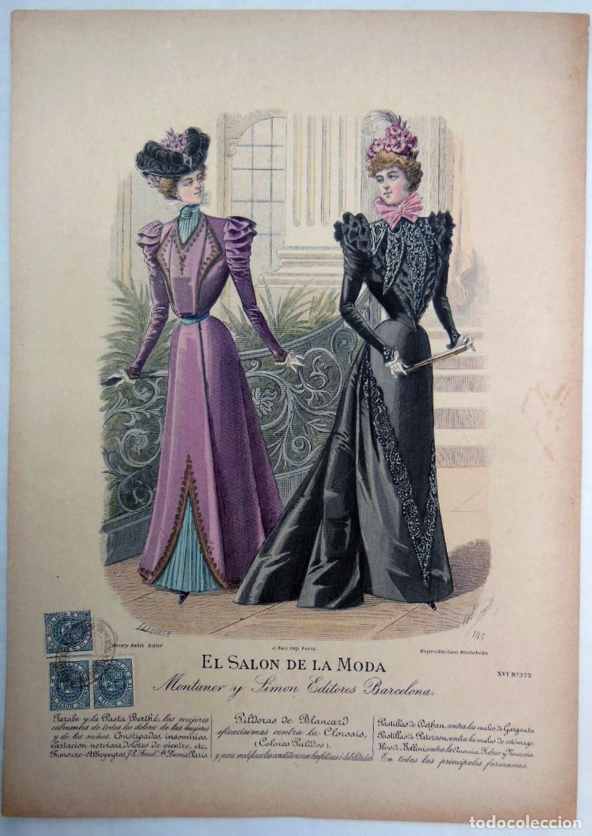 Arte: El sal&oacute;n de la moda. XVI N&ordm; 372. (1880 aprox.) LEFRANCO . Coloreada a mano