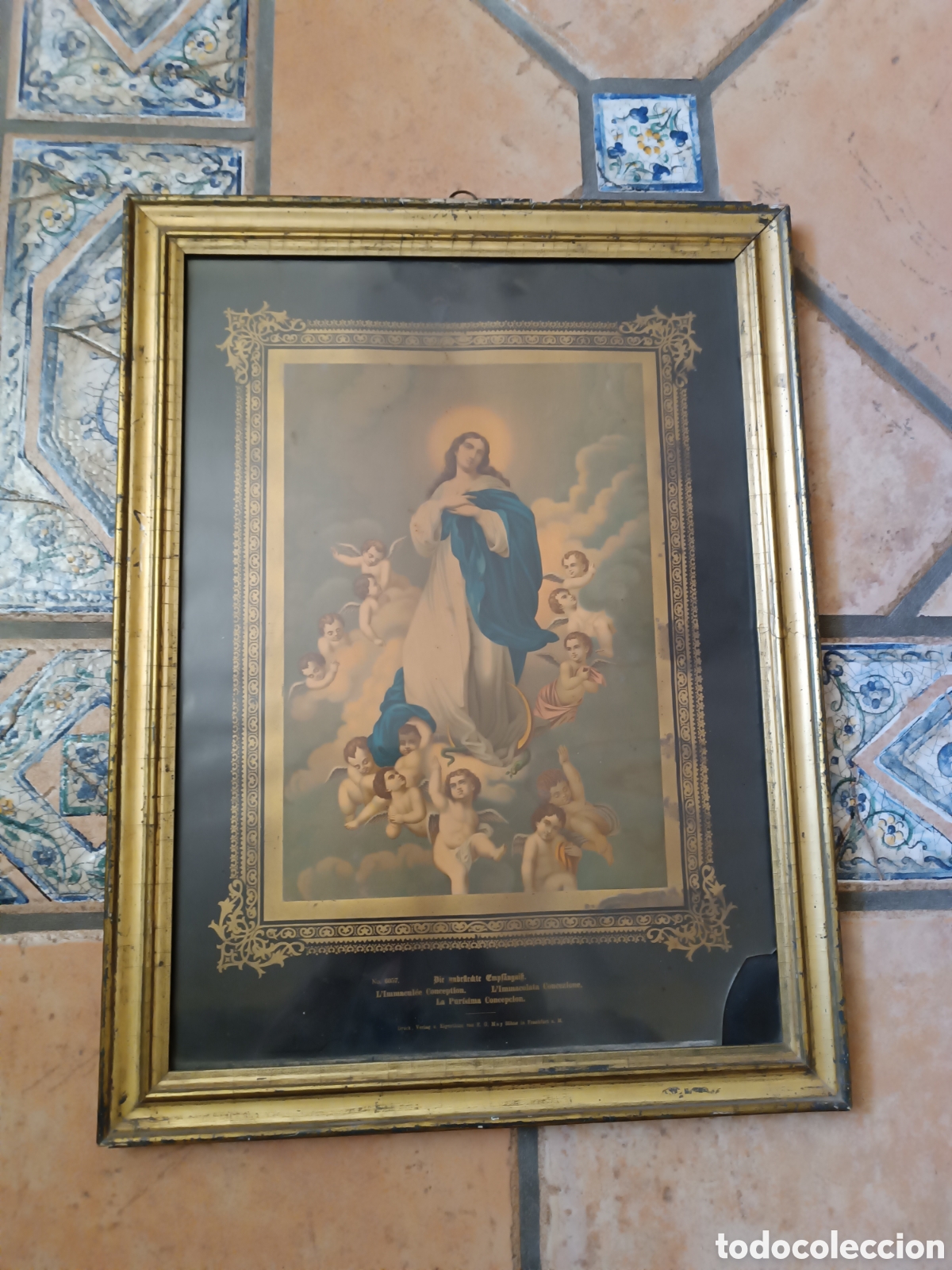 Arte: Inmaculada Concepcion con marco de ca&ntilde;a antiguo. - Foto 5