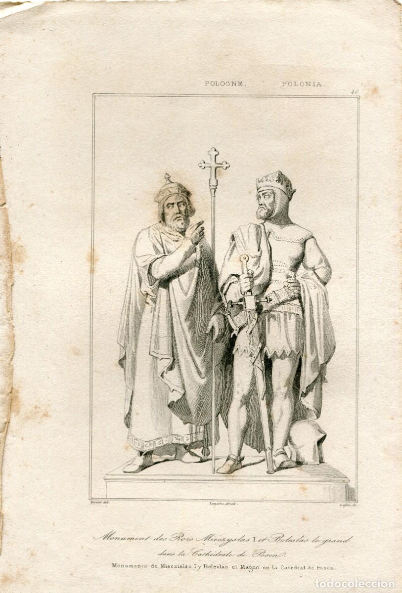 Arte: Polonia. Monumente des Rois Mieczyslas I et Boleslas le Grand, grabado 1840