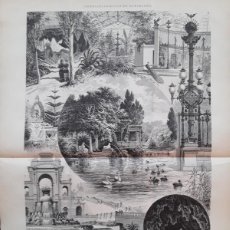 Arte: EL PARQUE DE LA CIUTADELA BARCELONA MEDIDAS 55 X 40 CM 2 GRABADO HOJAS REVISTA AÑO 1881