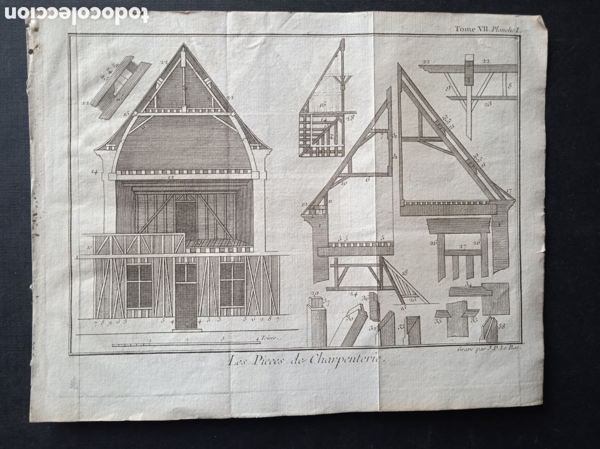 Arte: 2 GRABADOS DE J.P. LE BAS. SOBRE CONSTRUCCI&Oacute;N DE EDIFICIOS. S. XVIII. HOJAS DE UN LIBRO - Foto 1