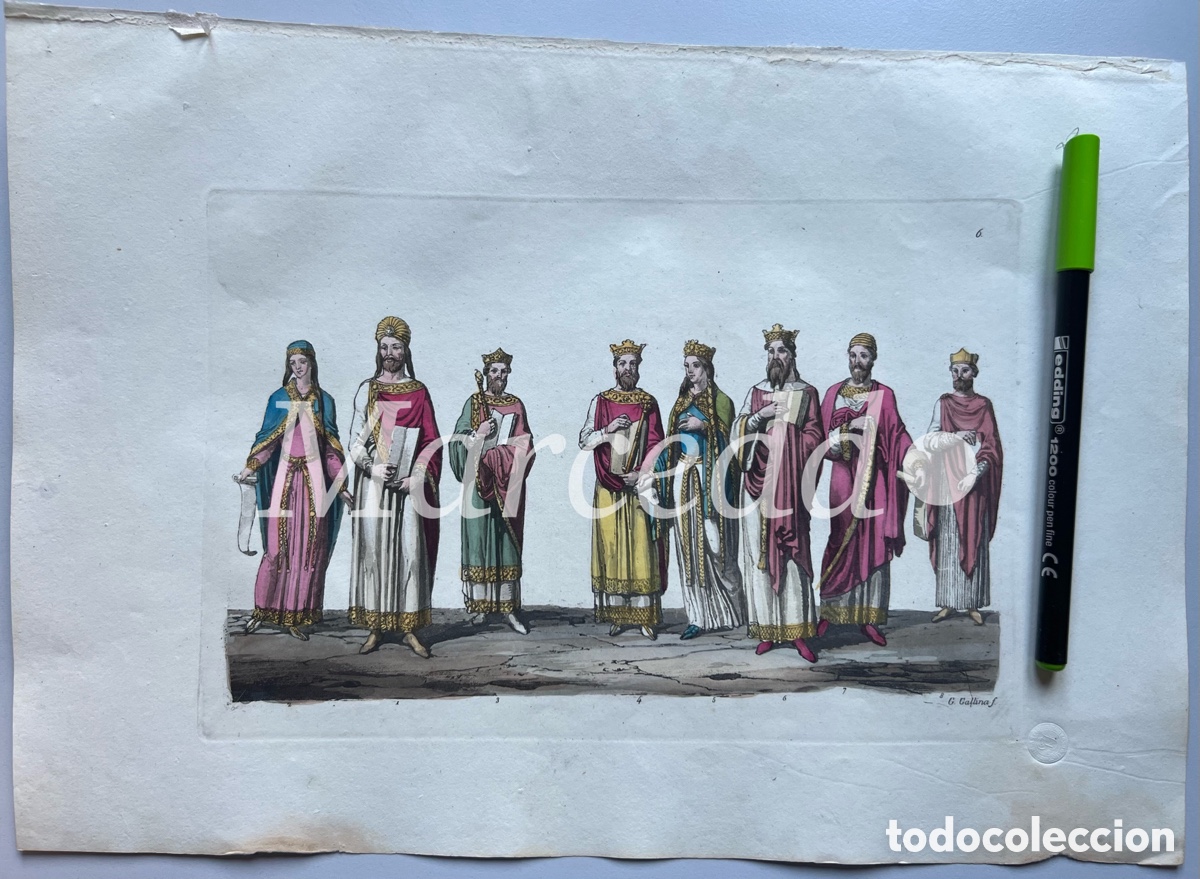 Arte: Grabado Ferrario, 1825. Costume dei francesi 6. Costumi antico e moderno.