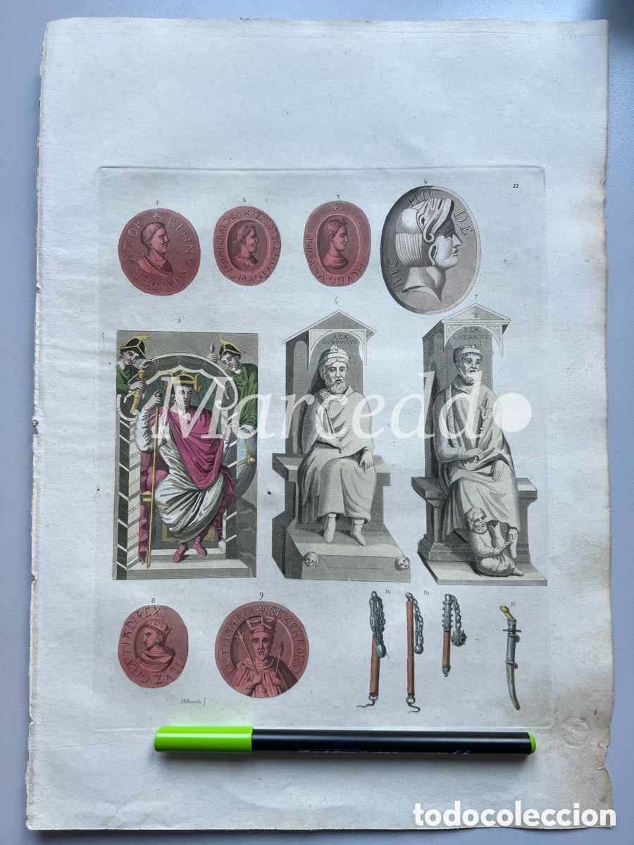 Arte: Grabado Ferrario, 1825. Costume dei francesi 11. Costumi antico e moderno. Carlovingios