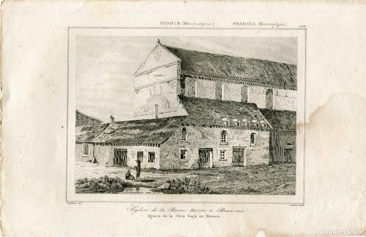 Art: Iglesia de la Basse &OElig;uvre, Beauvais - Grabado original s. XIX