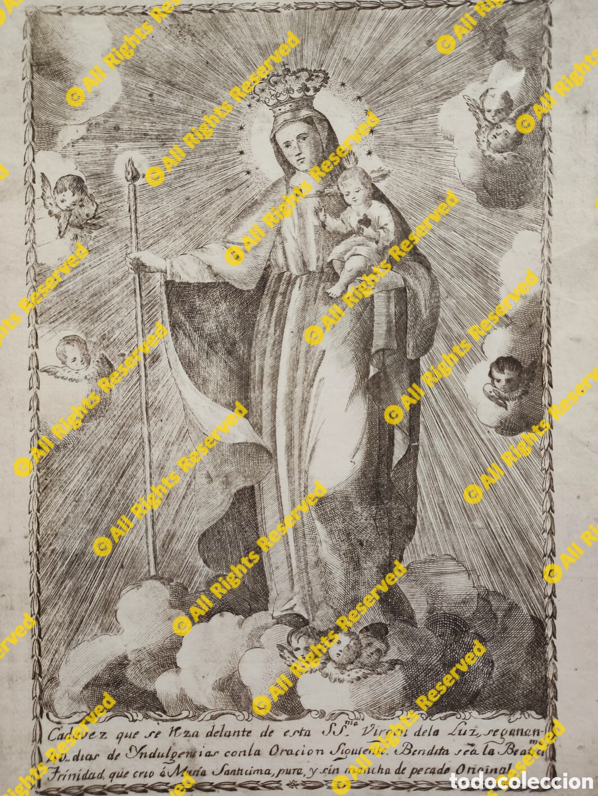 Arte: VIRGEN DE LA LUZ. GRABADO ANTIGUO - Foto 2