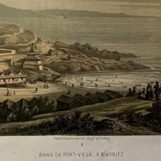 Arte: VISTA DE LOS ANTIGUOS BAÑOS DE BIARRIZ (FRANCIA) HACIA 1850. GOBAUT / F. SINNETT Y FRIC