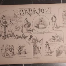 Arte: GRABADO GRANDE BADAJOZ SIGLO XIX 1886 EXTREMADURA
