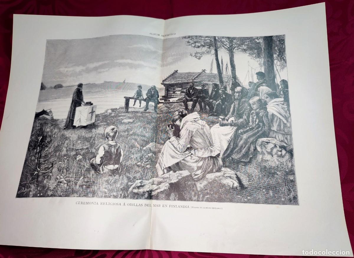 Arte: 1882 - Original de epoca - Ceremonia religiosa Mar de Finlandia Edelfelt - La Ilustraci&oacute;n Art&iacute;stica