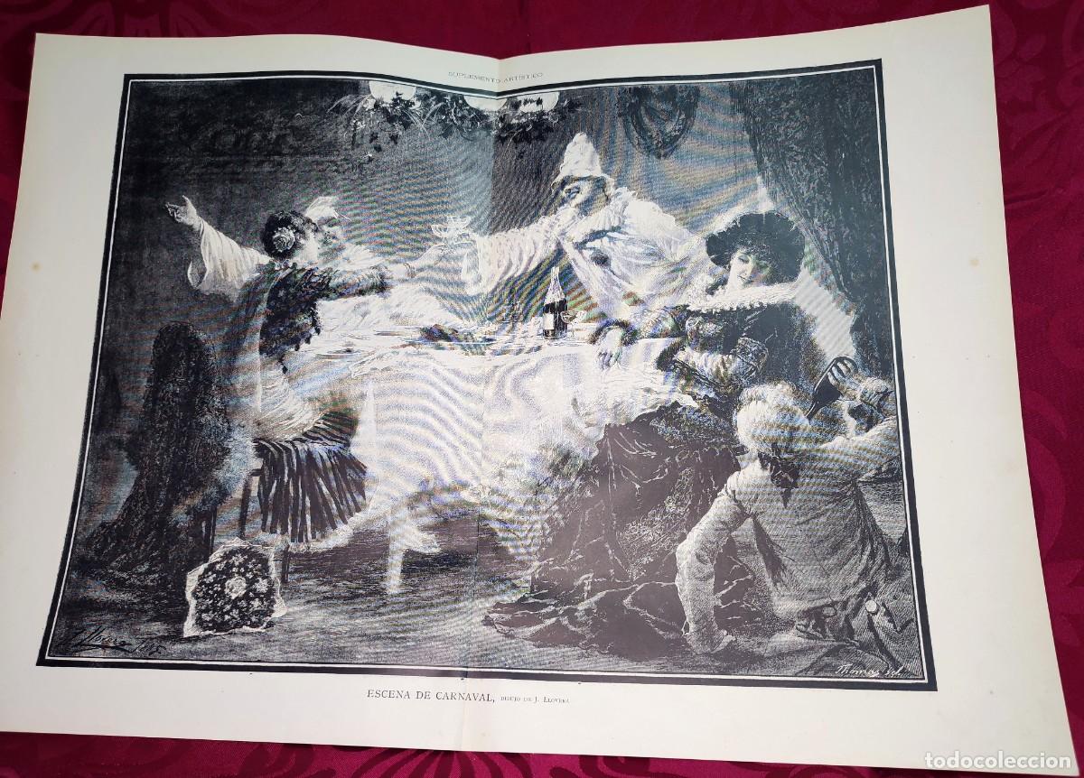 Arte: 1882 - Original de epoca - Escena de Carnaval J. Llovera - La Ilustraci&oacute;n Art&iacute;stica