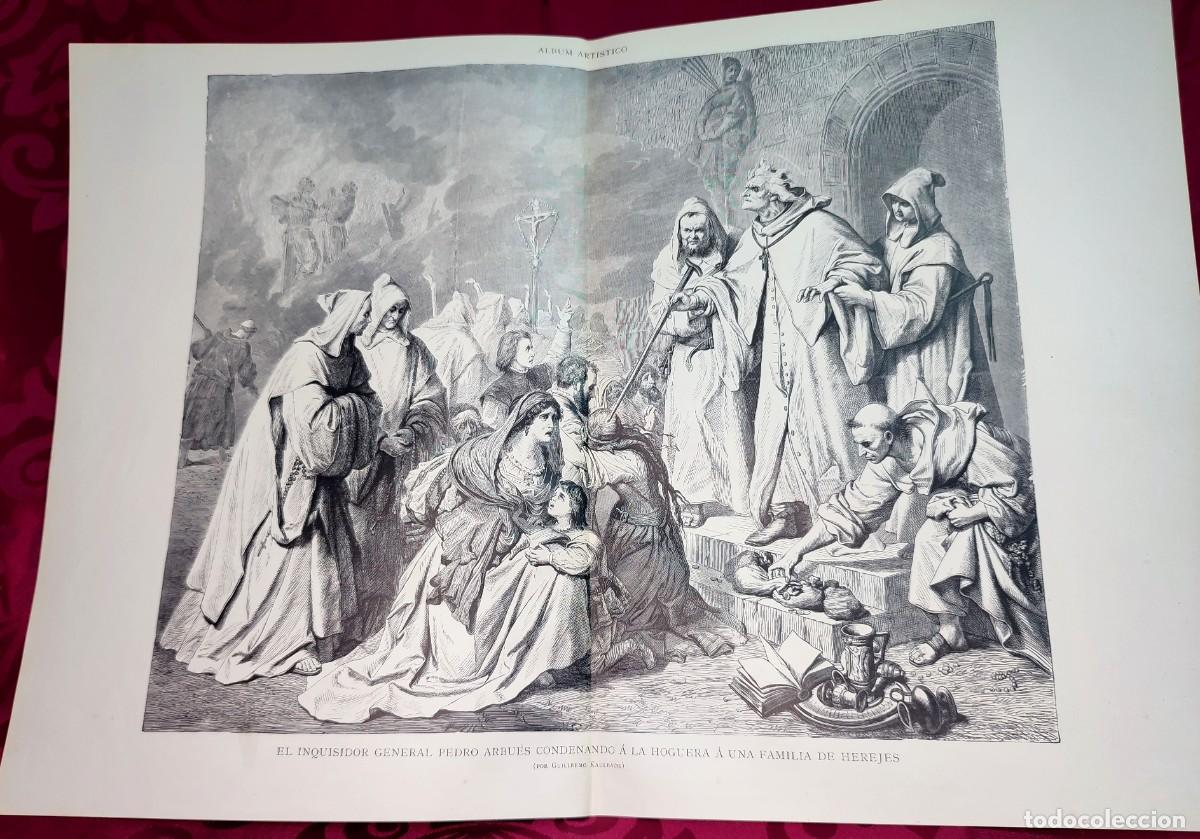 Arte: 1882 - Original de epoca - Inquisidor Pedro Arbu&eacute;s a la hoguera herejes - La Ilustraci&oacute;n Art&iacute;stica