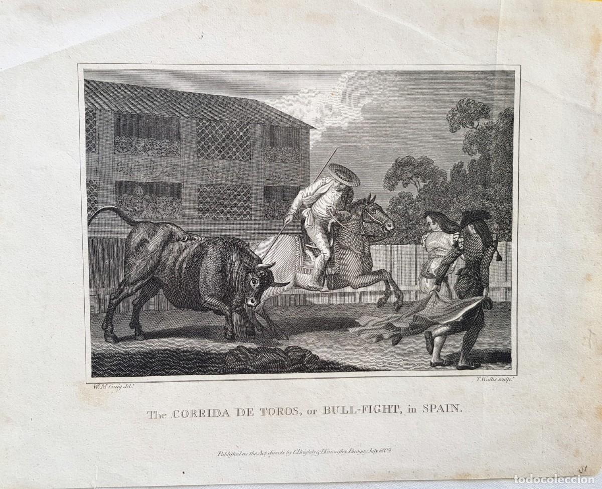Arte: The Corrida de Toros, or bull-fight in Spain. Coloreada a mano. 1805.