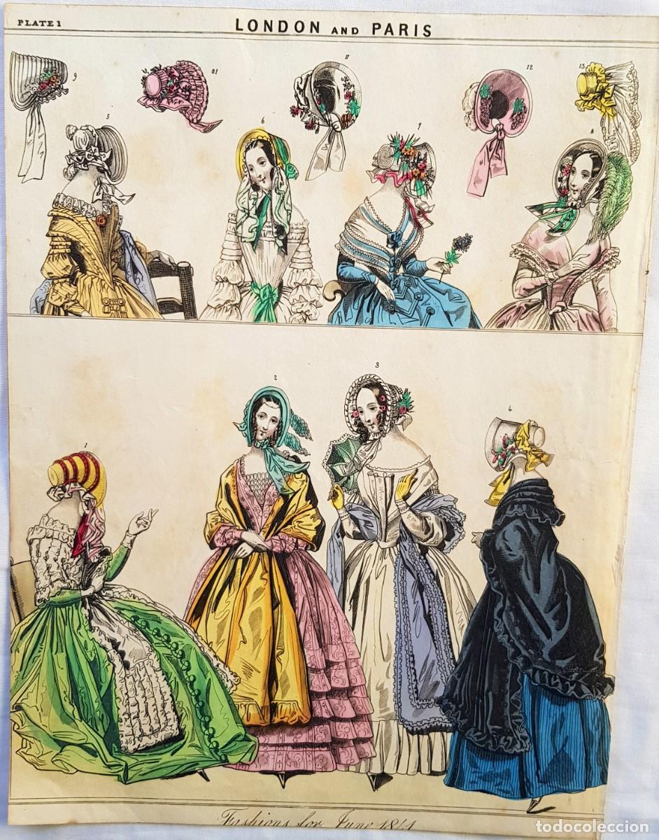 Arte: Fashion plate I. Fashions for June, 1841. Coloreada a mano.