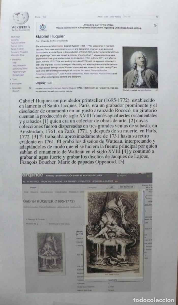 Arte: GRABADO ANTIGUO G. HUQUIER - Foto 4