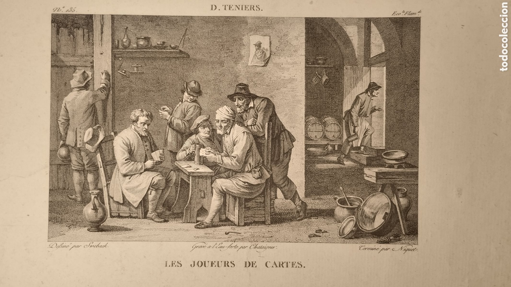 Art: Composici&oacute;n David Teniers escena siglo XVII grabado aguafuerte chataigner.