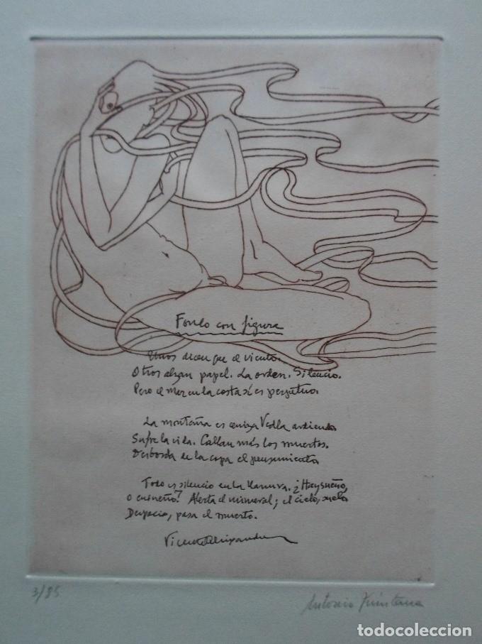 Arte: Antonio Quintana (C&oacute;rdoba 1943) grabado 1977 de 25x33 papel 39x53cms firmado y num. Poema Aleixandre