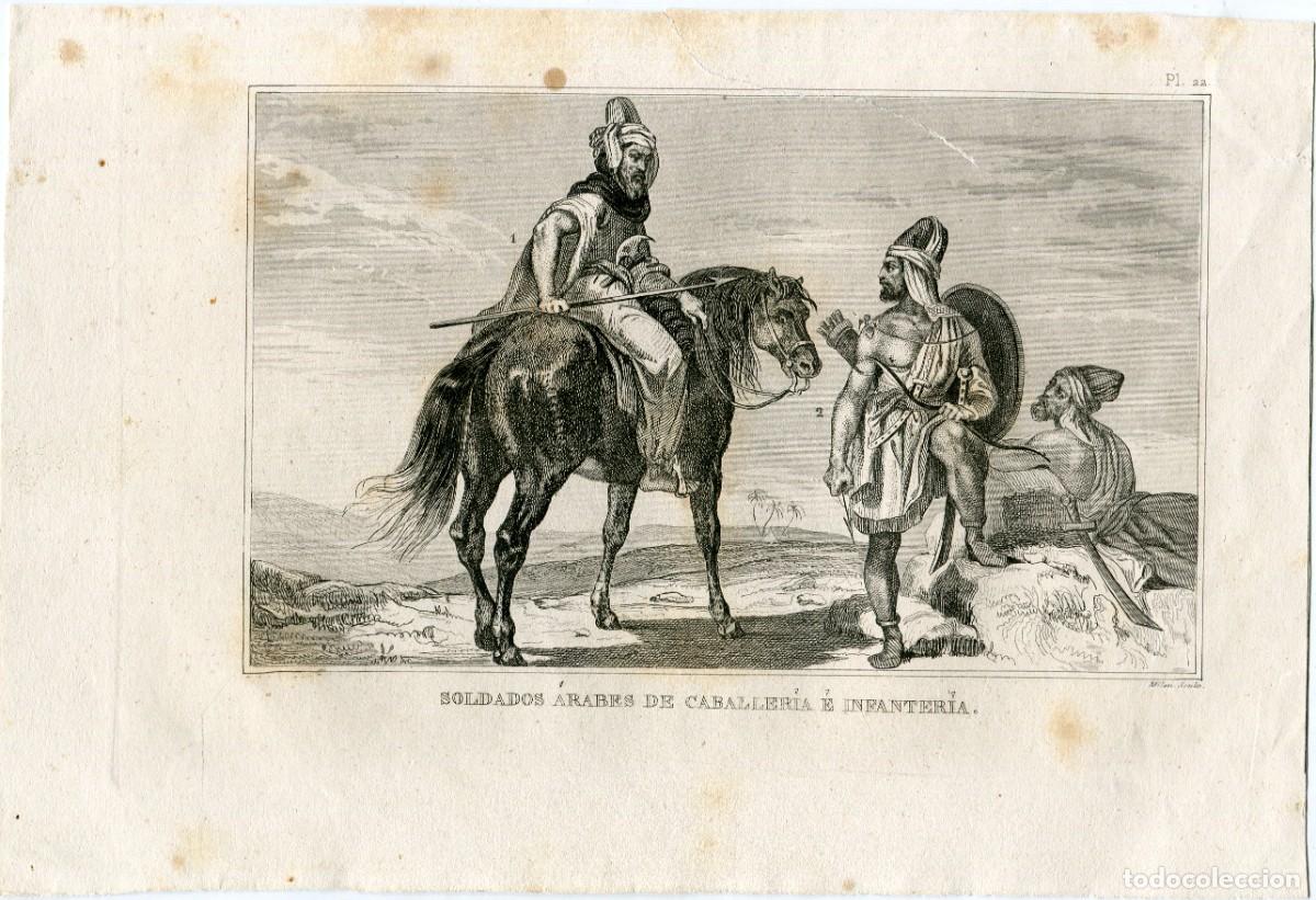 Arte: Soldados &aacute;rabes de Caballeria e Infanter&iacute;a. Grabado por Milen de undibujo de Lalaisse 1859