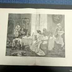 Arte: GRABADO 1883 - LA ILUSTRACIÓN ARTÍSTICA - 56 X 40 CM. - EL GENERAL BRUNE EN CASA.....