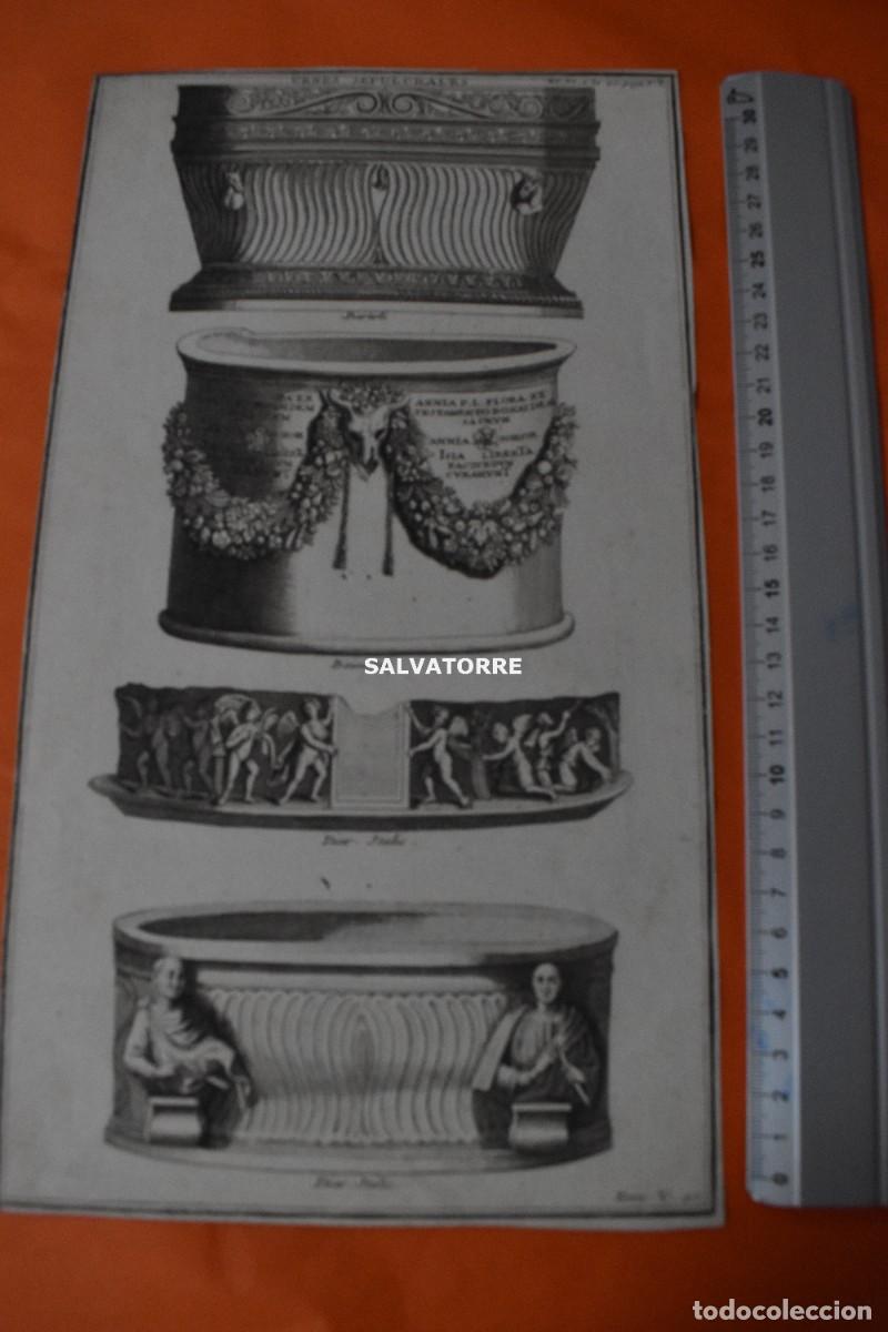 Art: ANTIGUO GRABADO URNAS SEPULCRALES.BARTODI.BOISSARD.DIAR