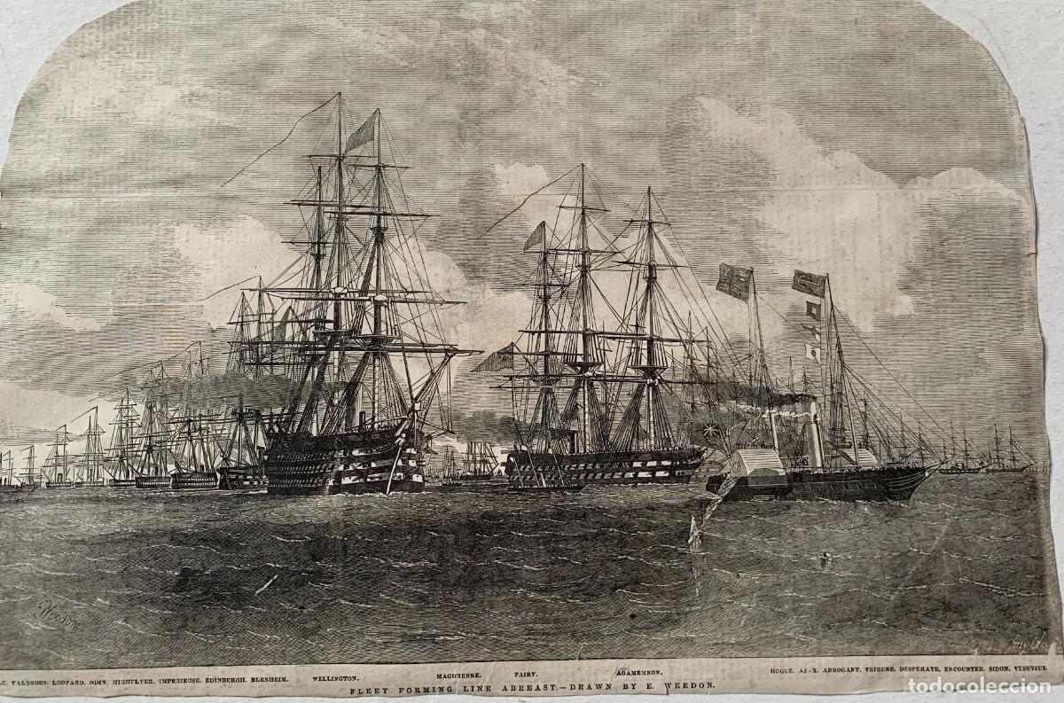 Kunst: Fleet Forming Line Abreast at the 1853, grabado xilogr&aacute;fico de la revista London News