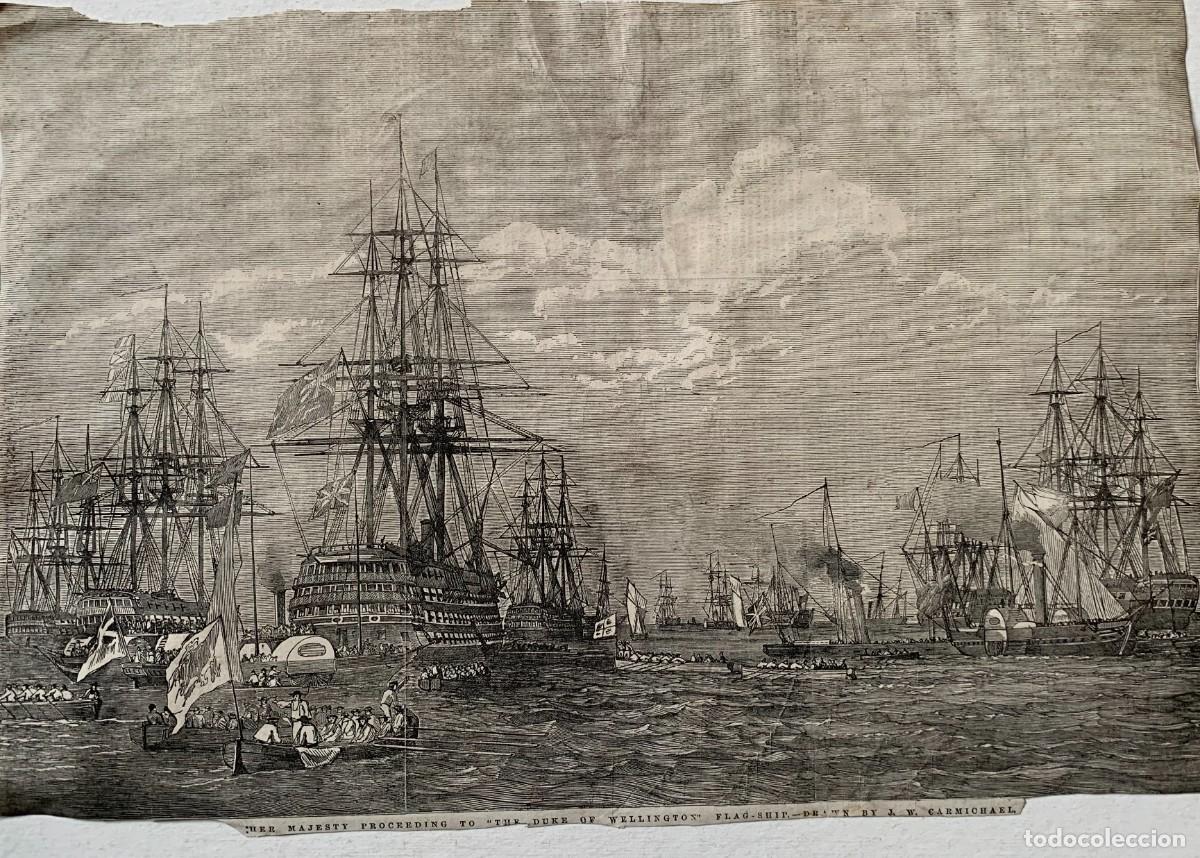Kunst: Her Majesty proceeding to The Duke of Wellington Flag-Ship. Grabado por J.W. Carmichael