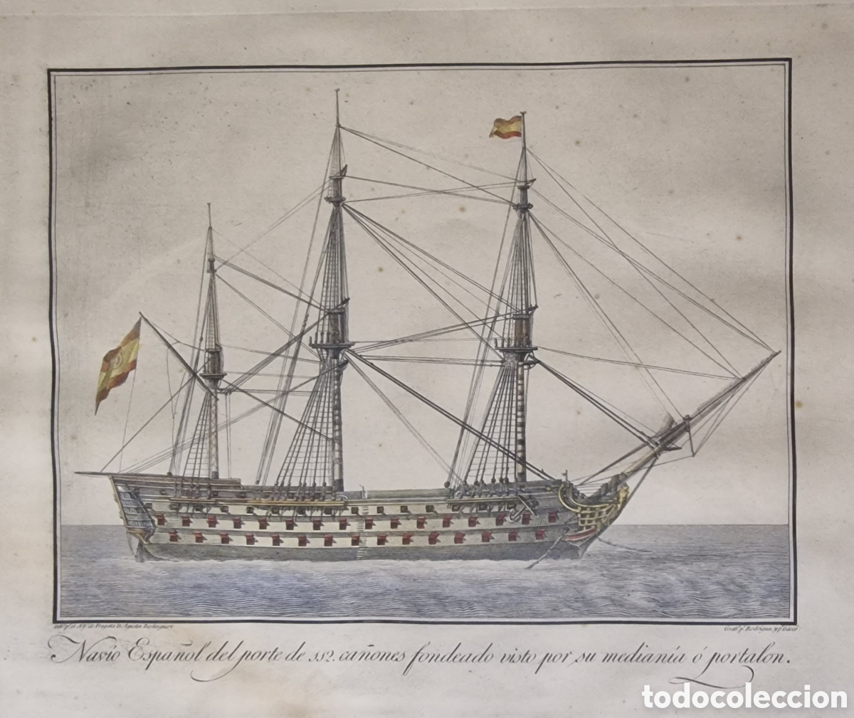 Arte: Grabado naval 1790 enmarcado - Foto 2