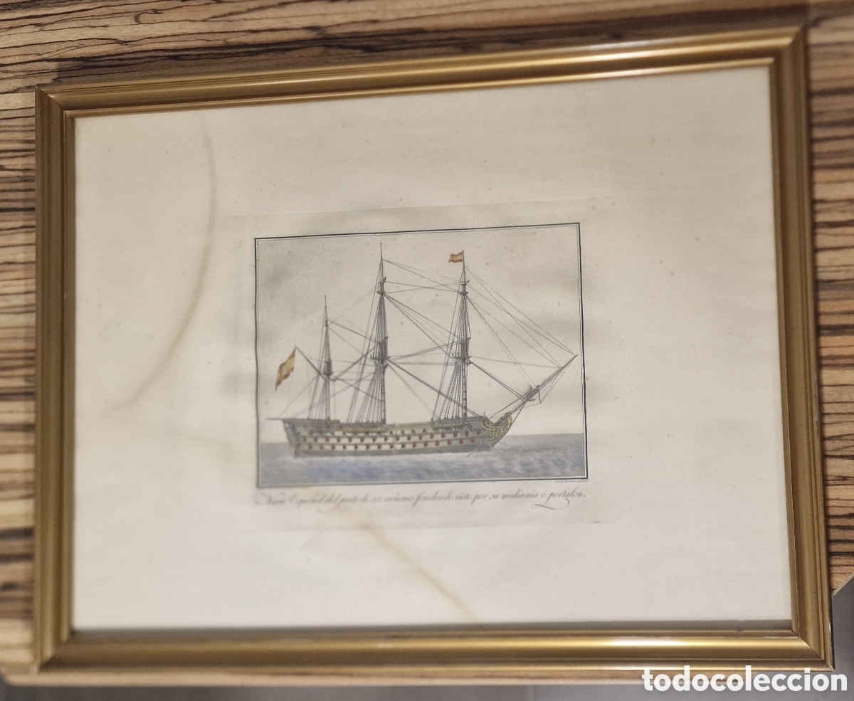 Arte: Grabado naval 1790 enmarcado - Foto 1