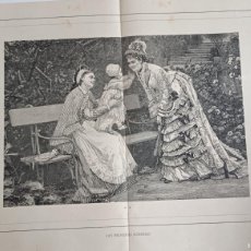 Arte: LAS PRIMERAS SONRISAS - GRABADO PUBLICACIÓN 1900 - 53 X 38 CM
