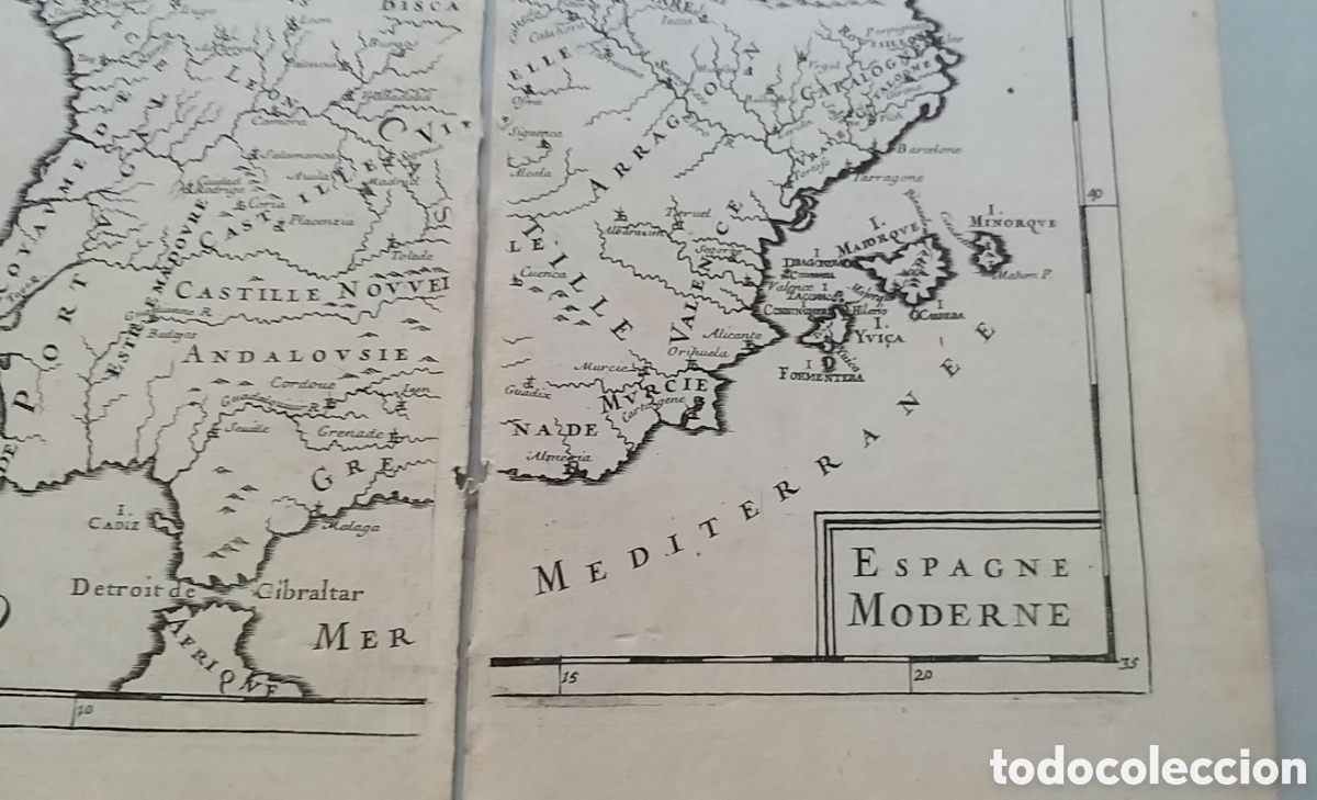Arte: Mapa de Espa&ntilde;a. 2 hojas libro De LEurope 1683 - Foto 2