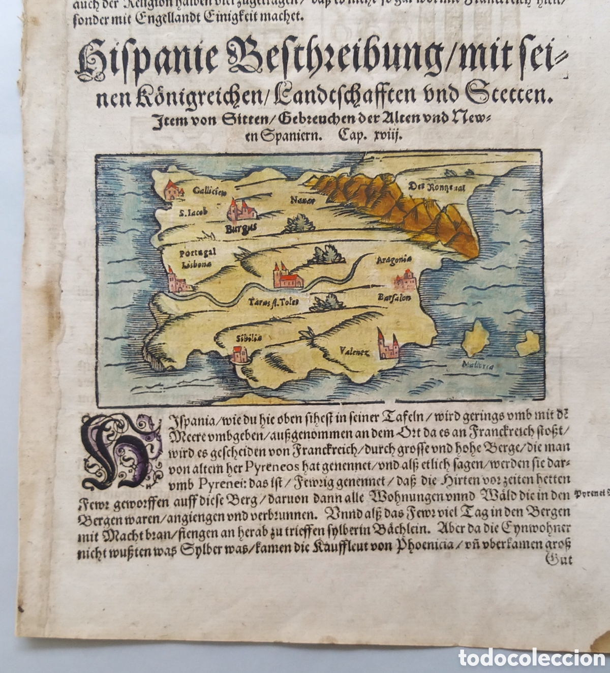 Arte: ESPA&Ntilde;A Grabado Mapa. MUNSTER 1565. - Foto 4