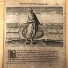 Arte: GRABADO SENIS POMEIOOCENSIS HIBERNA VESTIS. ANCIANO POMEIOOC EN TRAJE DE INVIERNO. 1590
