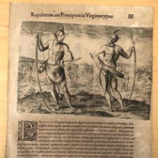 Arte: GRABADO REGULORUM AUT PRINCIPUM IN VIRGINIA TYPUS. THEODOR DE BRY. FRANKFURT 1590. MUY RARO
