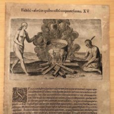 Arte: GRABADO FICTILIUM VASORUM IN QUIBUS CIBUM COQUUNT FORMA. THEODOR DE BRY. FRANKFURT 1590. MUY RARO
