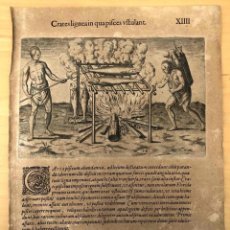 Arte: GRABADO CRATES LIGNEA IN QUA PISCES USTULANT. THEODOR DE BRY. FRANKFURT 1590. MUY RARO