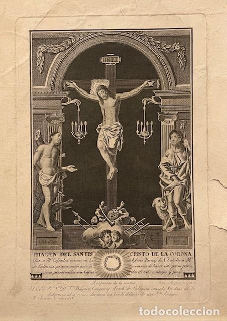 Arte: GRABADO DEL SANTO CRISTO DE LA CORONA VENERADO EN SANTA CATALINA DE VALENCIA S. XIX