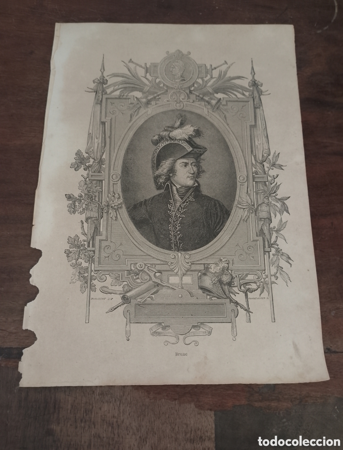 Kunst: BRUNE, COMANDANTE DE NAPOLEON. RETRATO. LITOGRAFIA, SIGLO XIX. 30X21 CM